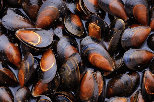 Los mejillones como fondo y textura