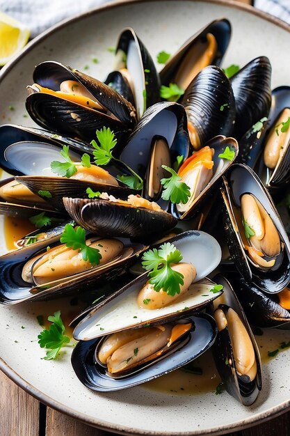 Los mejillones tradicionales belgas al vapor en Bélgica