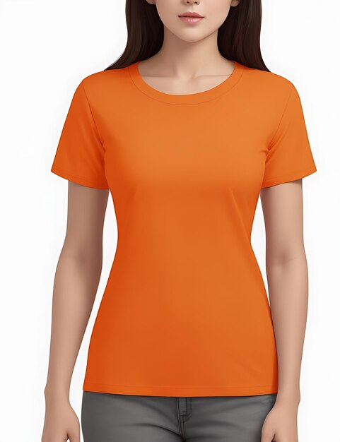La mejor camiseta naranja en blanco modelo de mujer vista frontal Maqueta