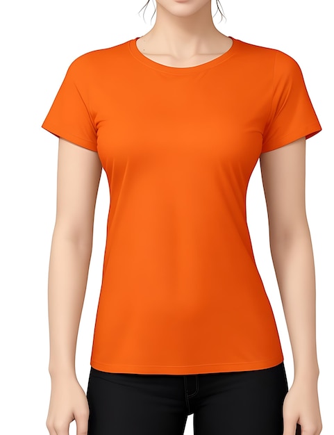 La mejor camiseta naranja en blanco modelo de mujer vista frontal Maqueta