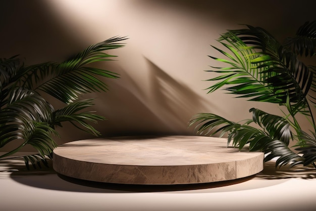 Mejorando la estética Desvelando el podio de piedra perfecto para presentar productos cosméticos con palma