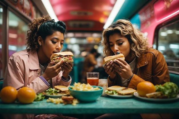 mejores amigos comiendo juntos un sándwich