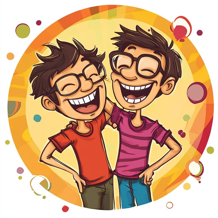 Mejores amigos de dibujos animados compartiendo un momento feliz juntos