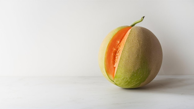 melão fresco com a sua casca verde vibrante e a sua suculenta carne laranja