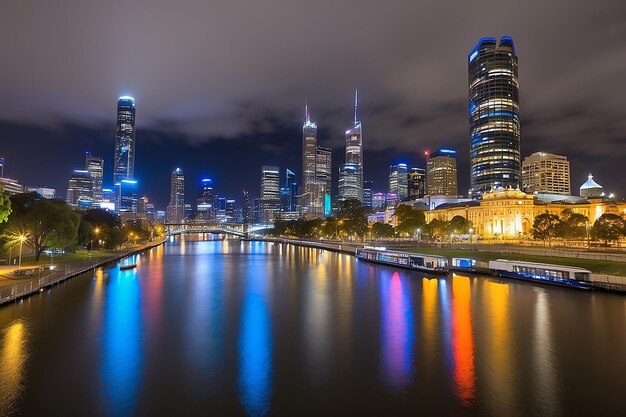 MELBOURNE OCTOBER 2015 El hermoso horizonte de la ciudad sobre el río Yarra por la noche