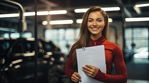 Foto melhor vendedora em revendedor consultor ou gerente em terno elegante com manual de trabalho de vendas