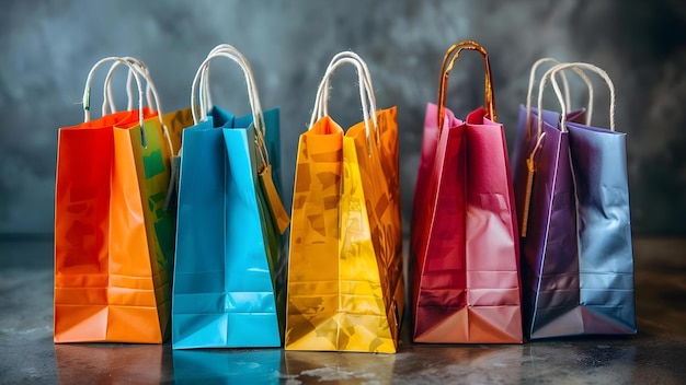 Melhorar a experiência de compra com sacos coloridos Conceito Exibição de varejo Satisfação do cliente Identidade da marca Ambiente de compra Merchandising visual