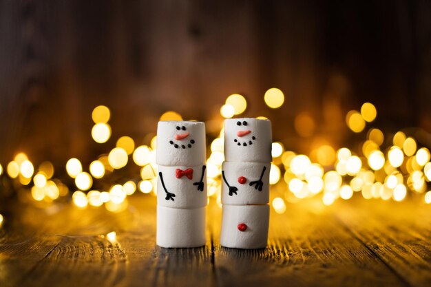 Melhores amigos de marshmallow dois bonecos de neve engraçados de marshmallow Natal decoração de férias de inverno