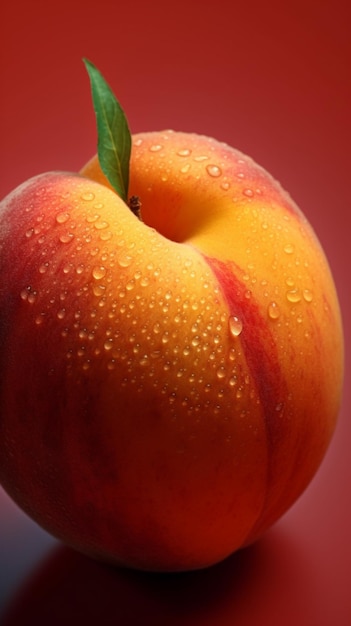 Un melocotón con gotas de agua