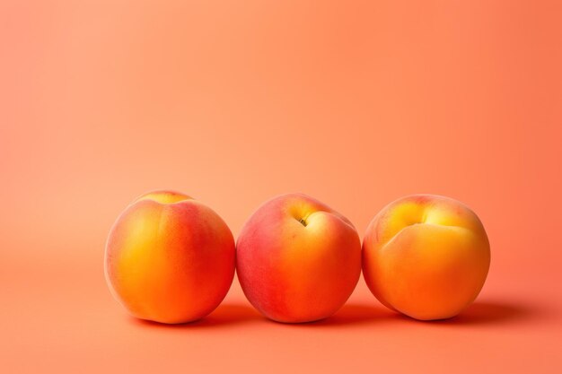 Melocotones vibrantes sobre fondo naranja generados por IA