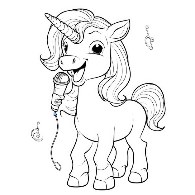 Foto melodías alegres unicornio adorable serenando con un micrófono