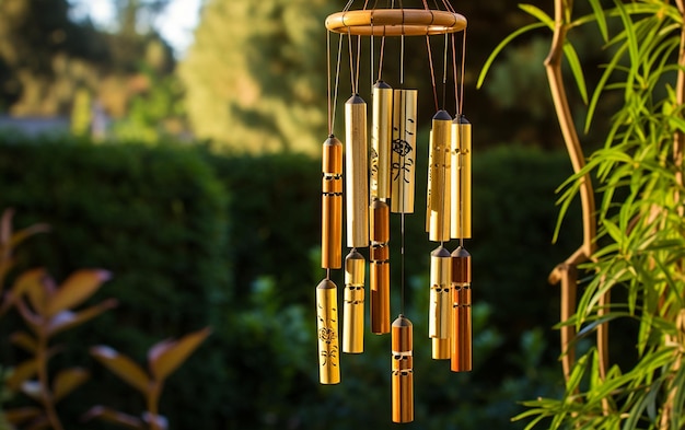 Foto melodías de campanas de viento de bambú