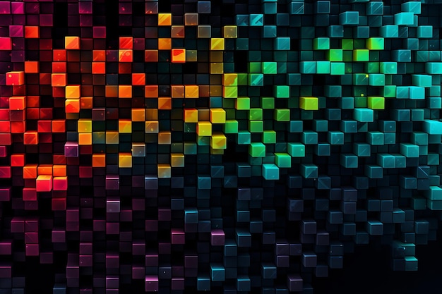 Melodias de mosaico pixelização vibrante em uma tela escura AR 32