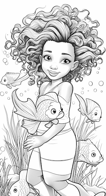 Melody of the Sea Kids Coloring Africano-Americano Sereia Peixe Amigos