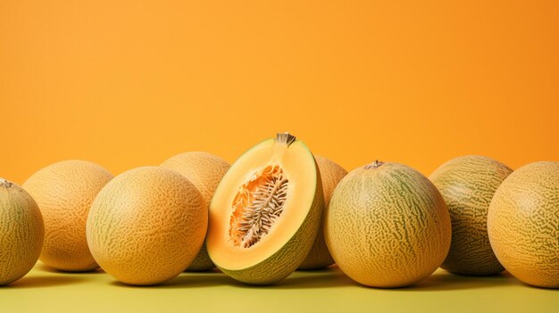 melón amarillo maduro y delicioso sobre un fondo amarillo