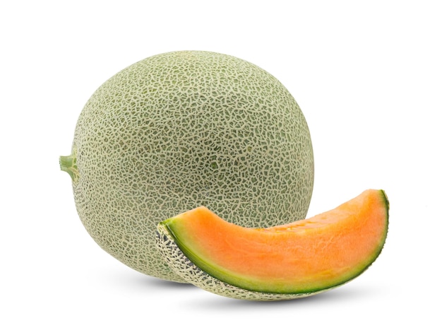 Melón Cantaloupe aislado sobre fondo blanco.