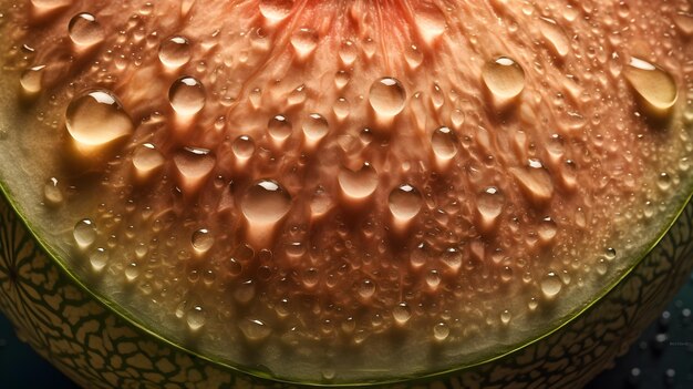 Foto melón fresco con salpicaduras de agua y gotas sobre fondo negro