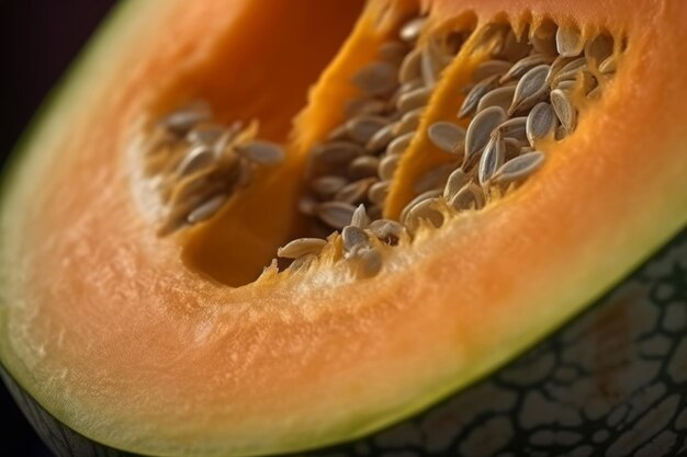 Foto melón mitad de fruta de primer plano rebanada cruda de naranja postre comida generar ai