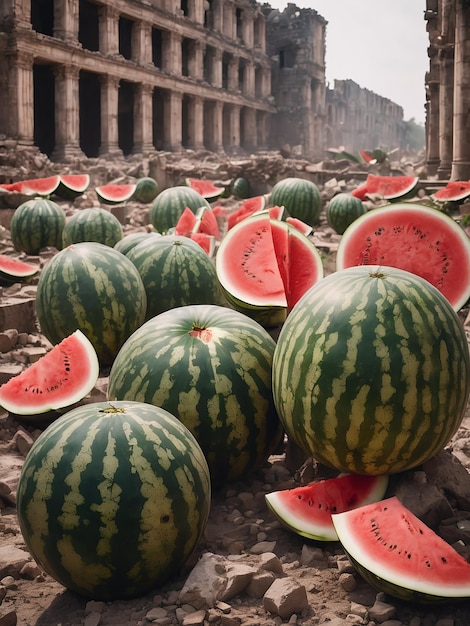 Melones cortados muy grandes un símbolo de apoyo a Palestina