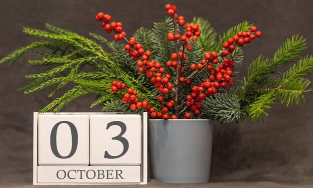 Memoria y fecha importante 3 de octubre, calendario de escritorio - temporada de otoño.