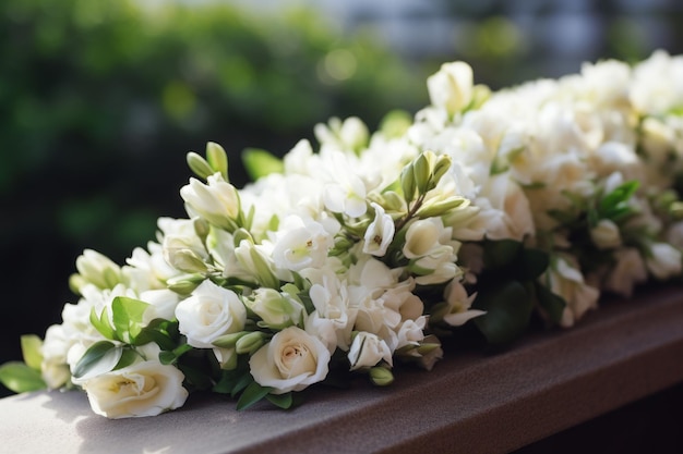 Foto en memoria reverencia y recuerdo con flores blancas en el ataúd ar 32