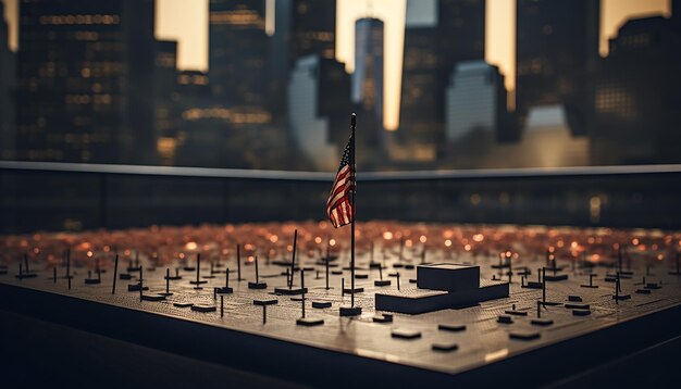 Memorial mínimo do 911 com objetos em miniatura 11 de setembro Conceito do dia do patriota