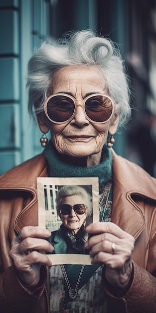 Memórias Atemporais Uma mulher idosa apreciando sua Polaroid Não é uma pessoa real IA generativa
