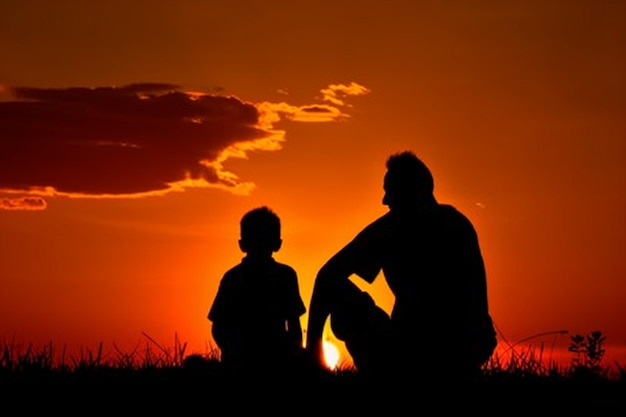 Foto memorias queridas silueta de padre e hijo recordando el día del padre