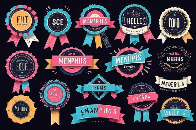 Memphis Elementos de Design de Estilo Fitas Rótulos Etiquetas Etiquetas Emblemas