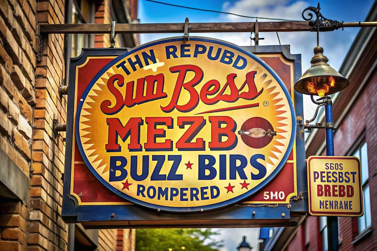 Foto memphis vintage folk art sign memphis blues vintage jazz folk art sign posterkunstmusik tennessee elvis bbq sun records postkarten-logo