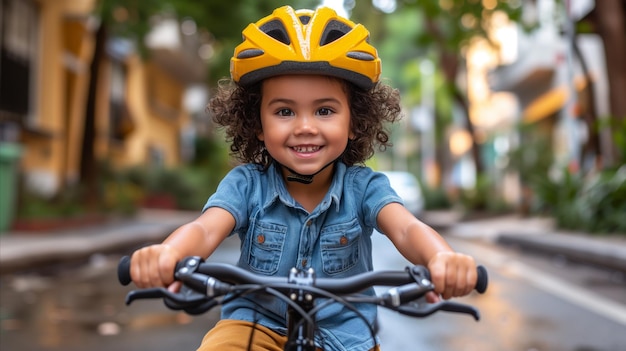 Foto menina a andar de bicicleta pela rua