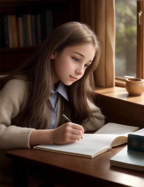 Foto menina a estudar.