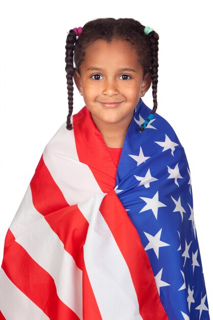 Menina africana com uma bandeira americana