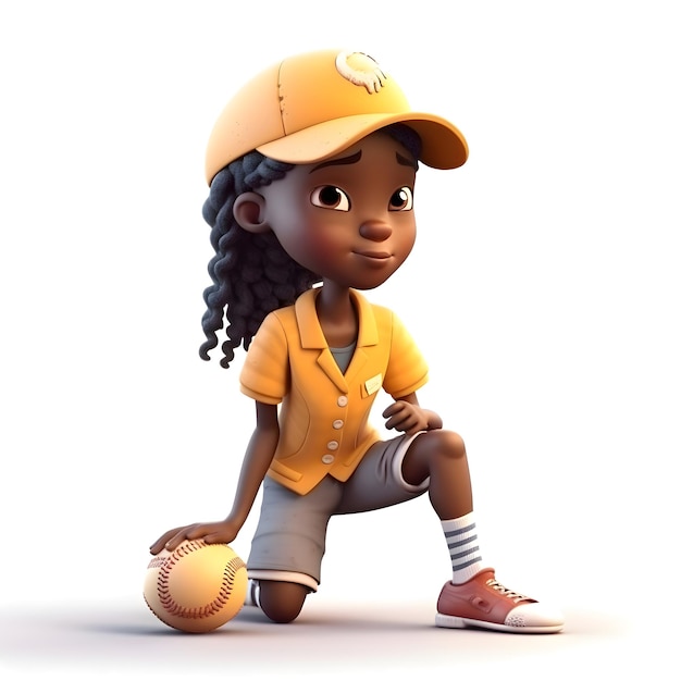 Menina afro-americana bonita com beisebol isolada em um fundo branco