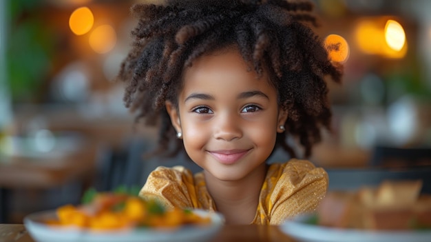 Menina alegre pronta para comer alimentos saudáveis