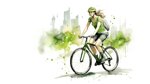 Menina andando de bicicleta encarnando um estilo de vida ecológico A alegria de andar de bicicleta