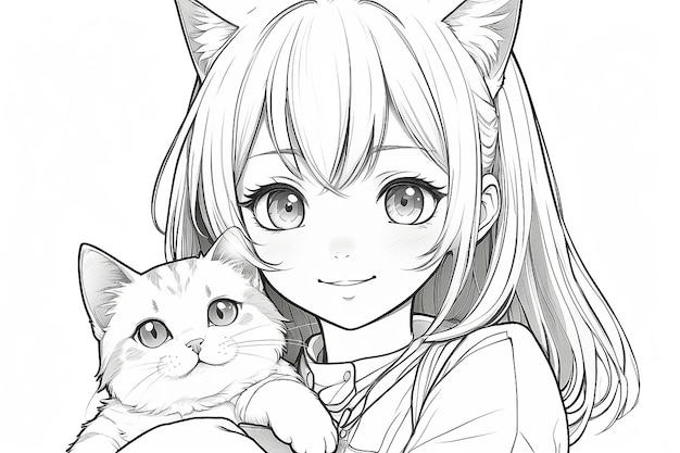 Foto menina animada feliz segurando um gato