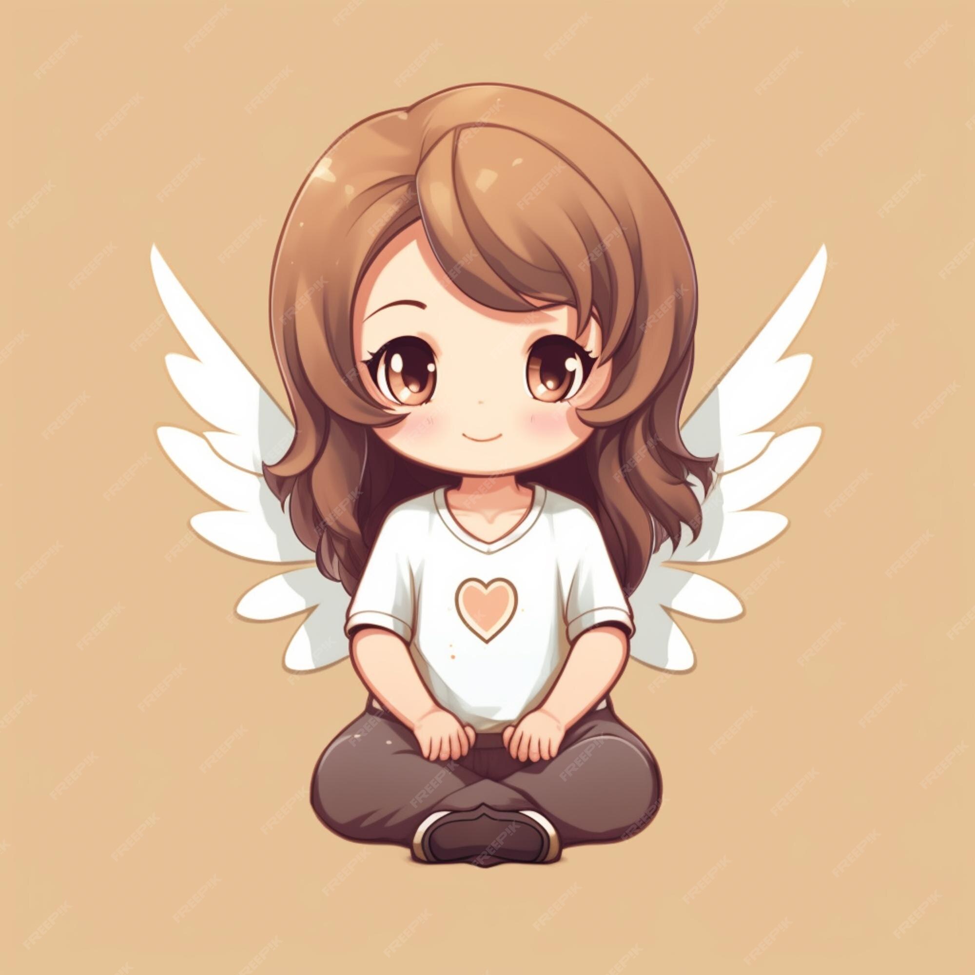 Desenho estilo anime de uma garota com asas de anjo e um vestido generativo  ai