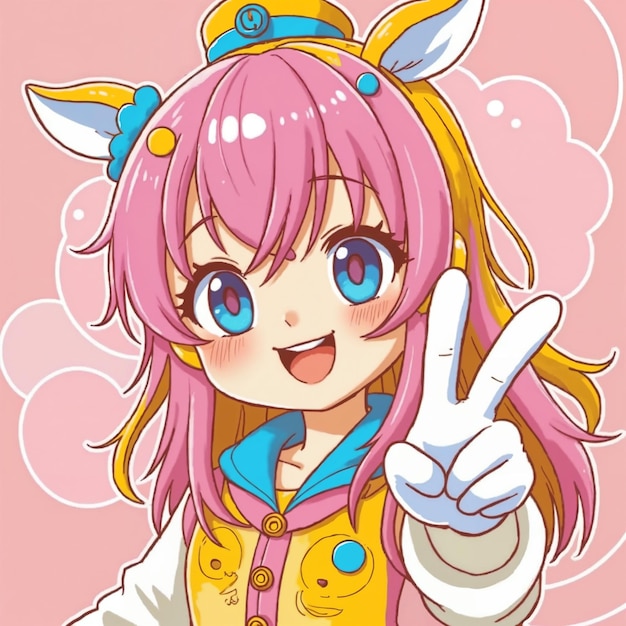 Menina Anime Cute com Sinal de Paz