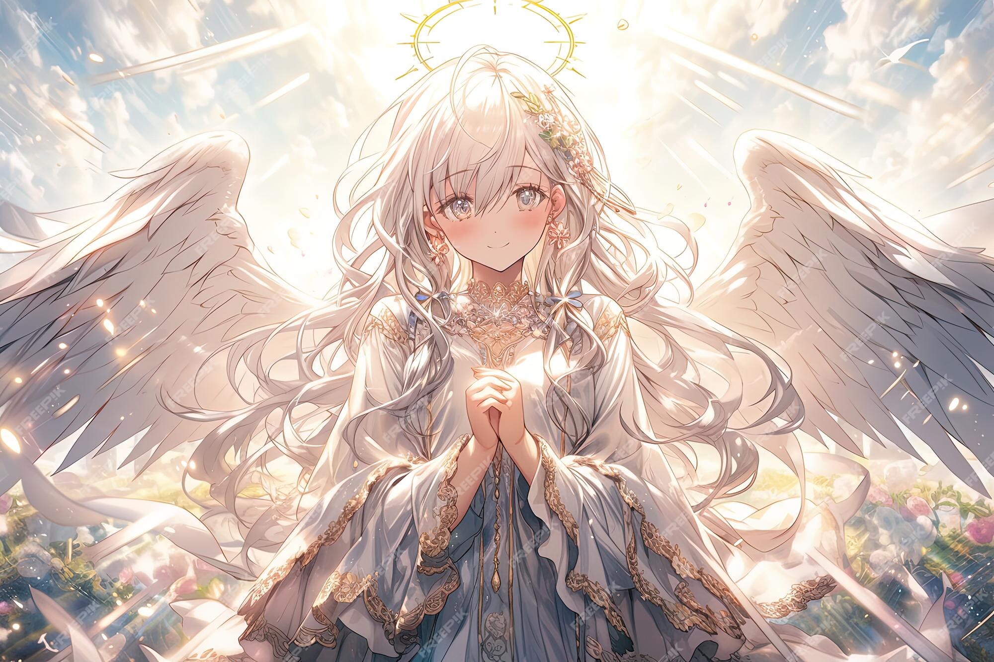 Anime Estilo Ilustração Anjo Menina Bonita Voando Céu vetor(es) de