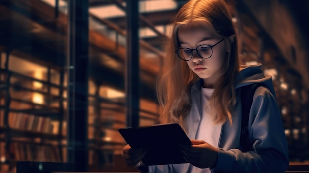 Menina aprendendo a usar um dispositivo de mídia social