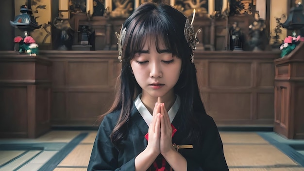 Menina asiática com antecedentes de rituais satânicos