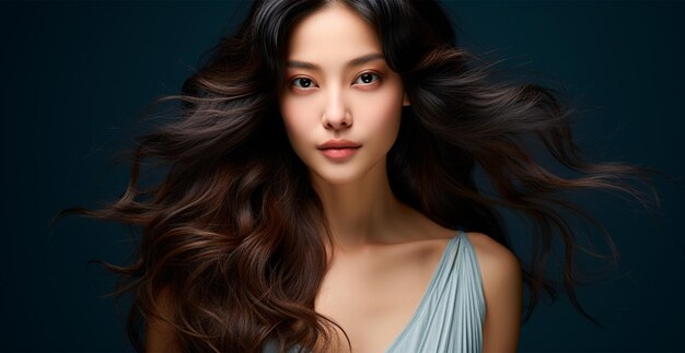 Menina asiática com cabelo comprido em imagem gerada por IA de fundo isolado