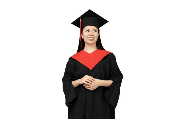 Foto menina asiática de png em uniforme de graduado universitário isolada em fundo branco