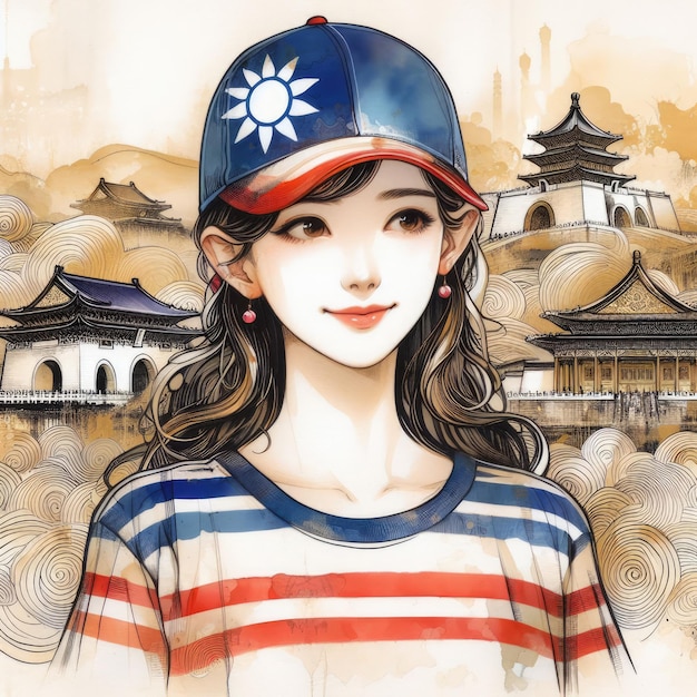 Menina asiática viaja em Taiwan com IA gerativa