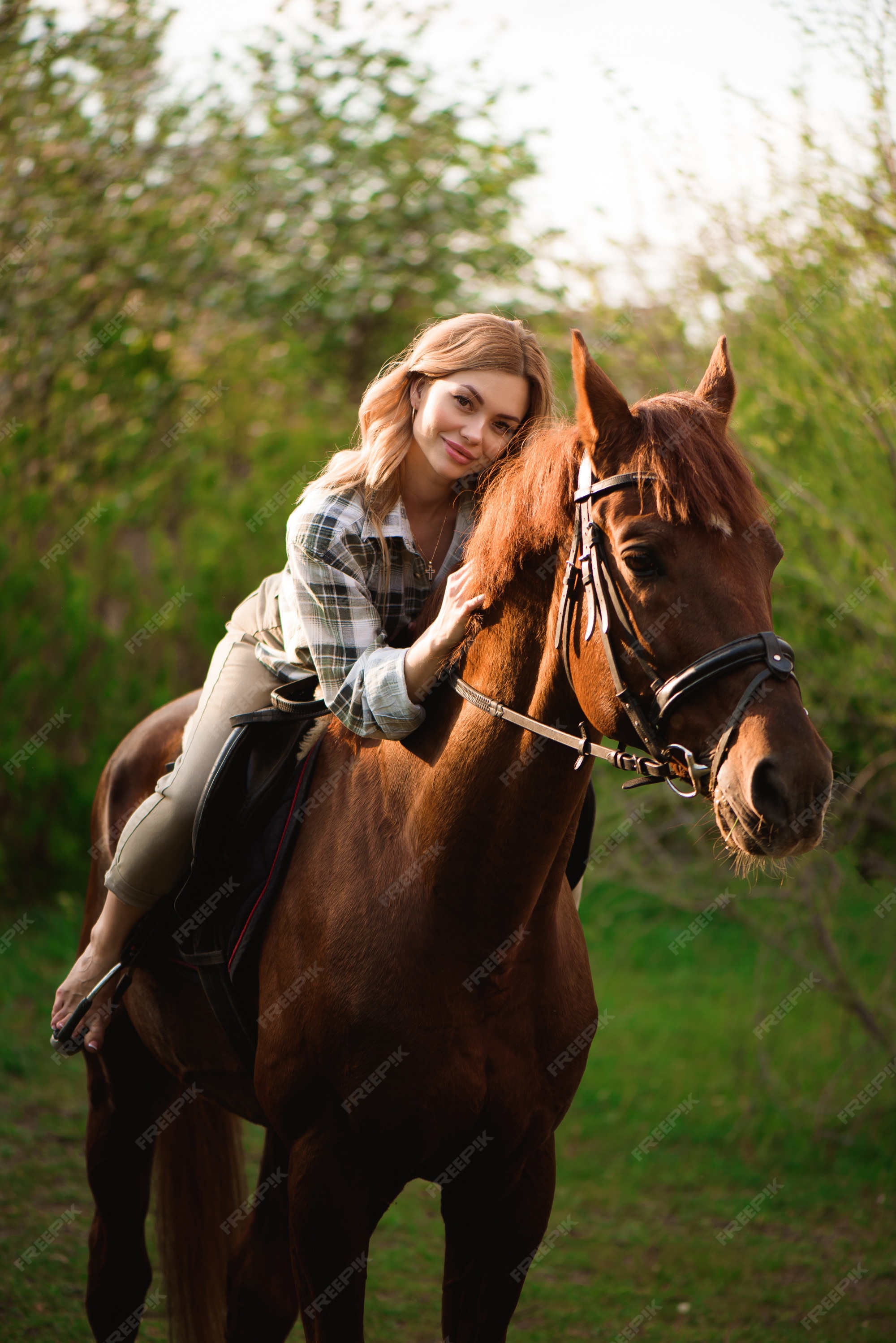 Foto de Cavalo De Frente Jóquei Menina Bonita Por Suas Rédeas Em Todo País  Em Equipamento Profissional e mais fotos de stock de Alazão - Cor de Cavalo  - iStock