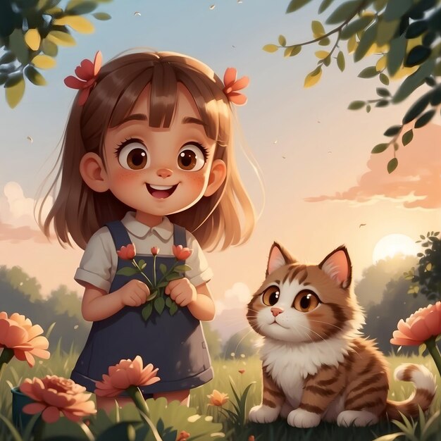 Foto menina bonita e o gato bonito