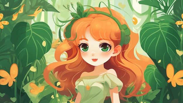 Menina bonita na floresta tropical Ilustração infantil