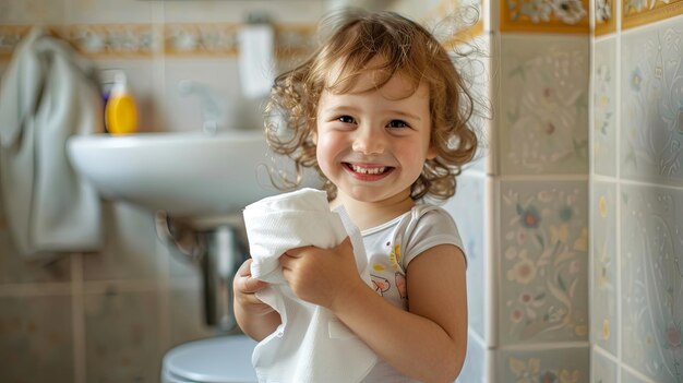 menina bonita segurando papel higiênico