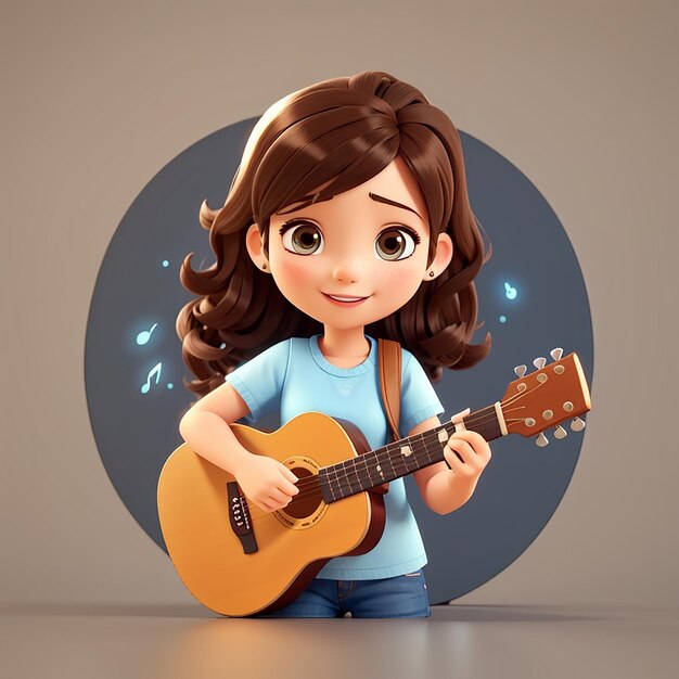 Menina bonita tocando guitarra Ilustração de ícone vetorial de desenho animado